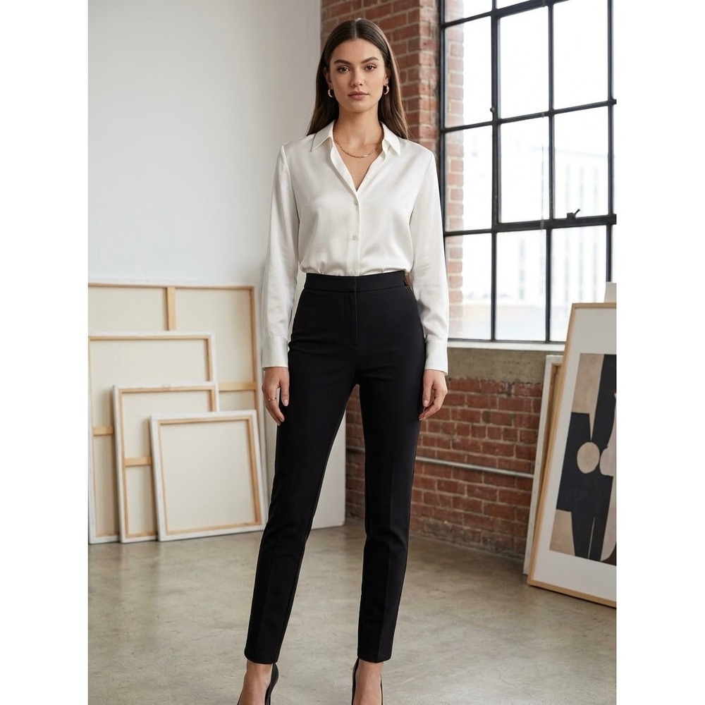 Sans & Sans Womens Black Tapered Dress Pants Elastic Back Waist Size S